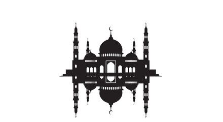 Islamic Mosque Silhouette with Domes and Minarets on White Background © BASHIRHSAN
