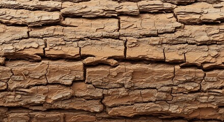 Fototapeta premium Close up of rough textured tree bark with deep cracks and natural patterns.