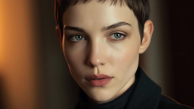 Young woman with short hair portrait.