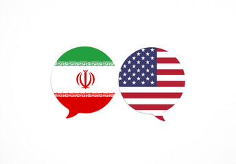 Iran and USA flags on speech bubbles engaging in dialogue