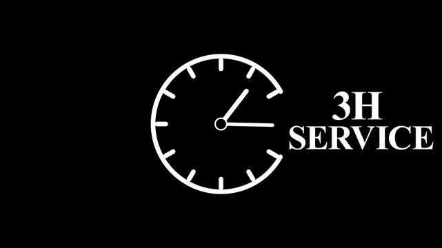 3H Service Clock Icon &ndash; Minimal Customer Support Logo on Black Background.