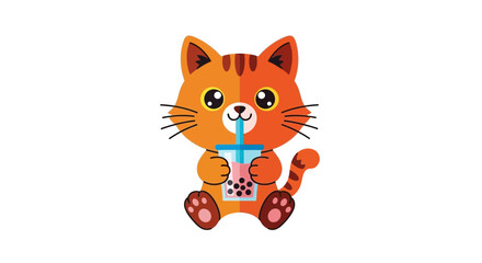Obraz premium Cute orange cat drinking bubble tea