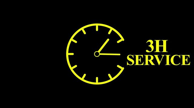 3H Service Clock Icon &ndash; Minimal Customer Support Logo on Black Background.