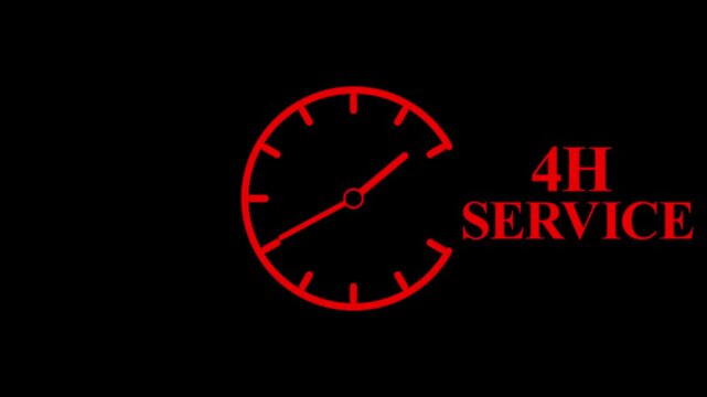 4H Service Clock Icon &ndash; Minimal Customer Support Logo on Black Background.