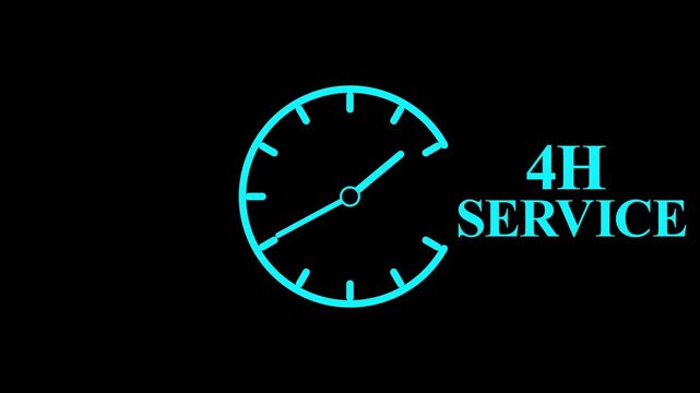 4H Service Clock Icon &ndash; Minimal Customer Support Logo on Black Background.