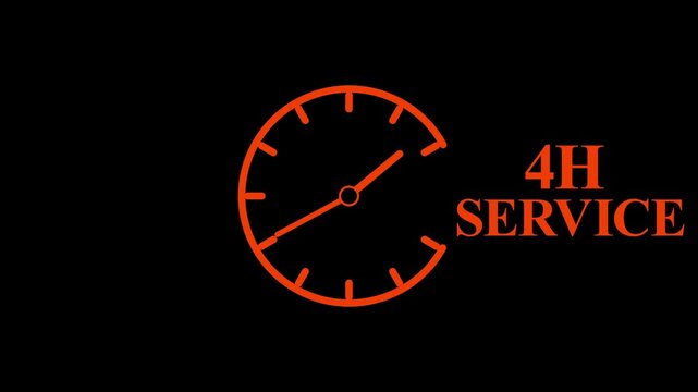 4H Service Clock Icon &ndash; Minimal Customer Support Logo on Black Background.