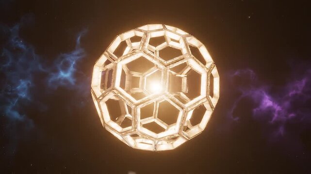 Glowing Carbon Molecule in Space Background.