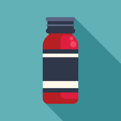 Obraz premium Red medicine bottle for liquid syrup with label on a blue background