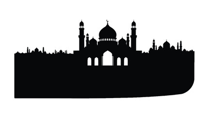 Taj Mahal silhouette with domes and minarets on white background © MSTAKLIMA