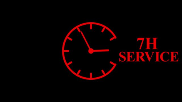 7H Service Clock Icon &ndash; Minimal Customer Support Logo on Black Background.