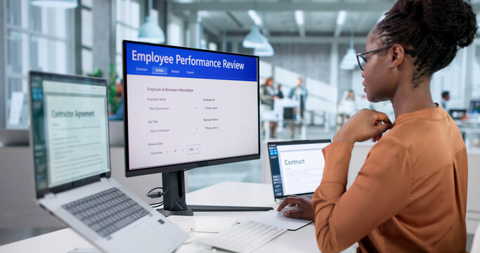 Successful Online Performance Review: African American Woman