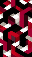 Vibrant 3D geometric pattern with red, white, and black cubes