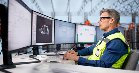 Innovative Electric Car Engineer Assembling Vehicles