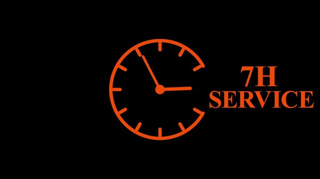 7H Service Clock Icon &ndash; Minimal Customer Support Logo on Black Background.