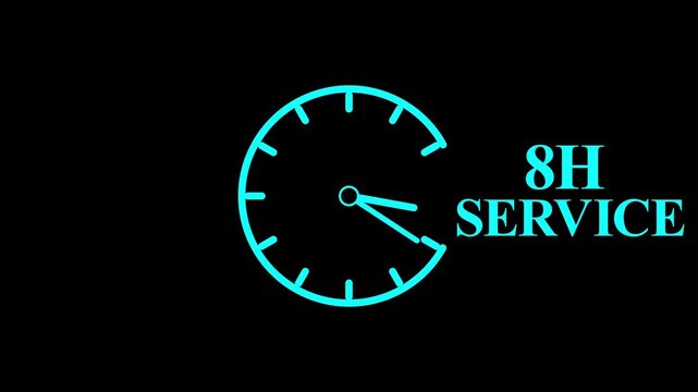 8H Service Clock Icon &ndash; Minimal Customer Support Logo on Black Background.