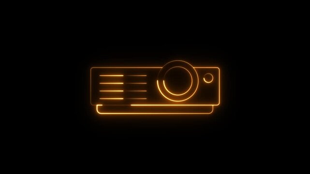 glowing abstract neon overhead projector icon animation, orange projector icon animated, projector 4d motion video animation on black background.