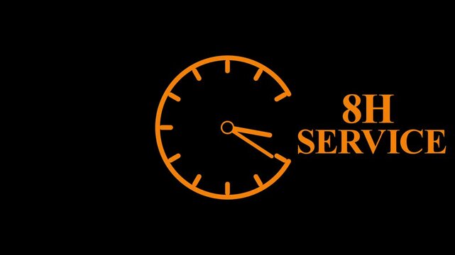 8H Service Clock Icon &ndash; Minimal Customer Support Logo on Black Background.