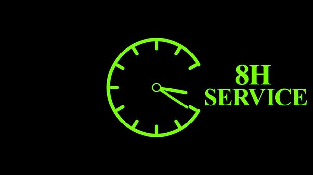 8H Service Clock Icon &ndash; Minimal Customer Support Logo on Black Background.
