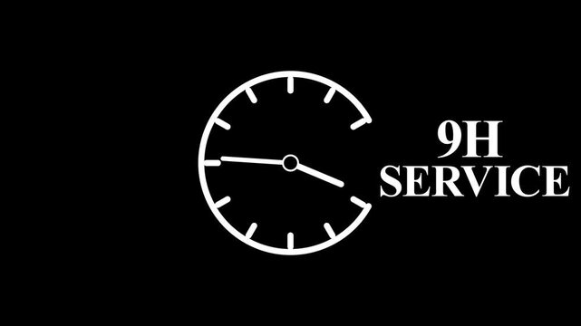 9H Service Clock Icon &ndash; Minimal Customer Support Logo on Black Background.