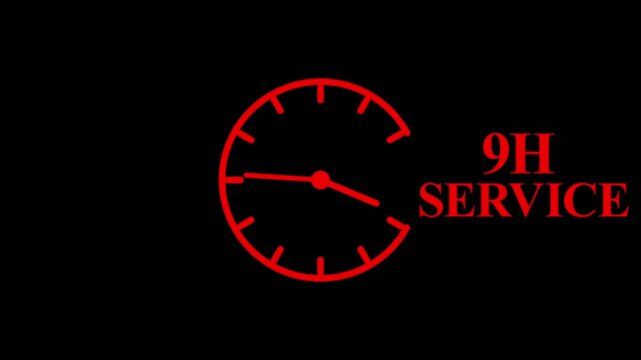 9H Service Clock Icon &ndash; Minimal Customer Support Logo on Black Background.