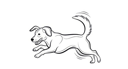 Happy Dog Running Joyfully in Outline Style