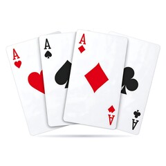Four playing cards, each an Ace of different suits, fanned out