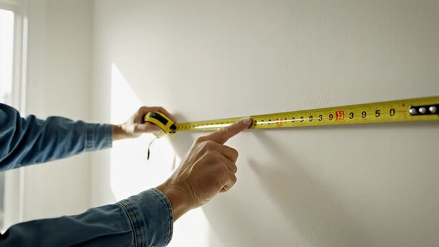 Video of Hand Measuring Wall with Tape.