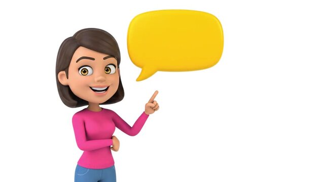 Cartoon Woman Pointing to Yellow Speech Bubble