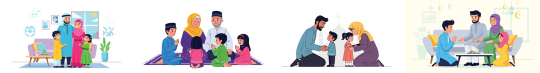 Muslim family gathering at home during Ramadan celebration