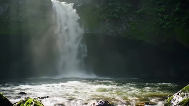 Waterfall in a Lush Forest.
