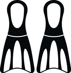 Black silhouette flippers icon representing underwater activity and aquatic sports © anatolir