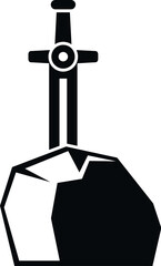 Fototapeta premium Legendary sword excalibur embedded in a rock, symbolizing power and fantasy