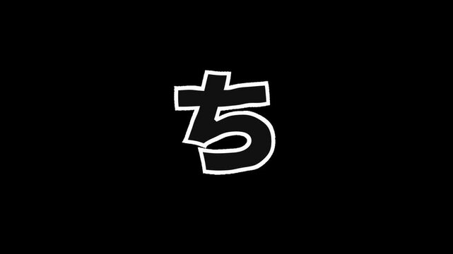 [透過背景] + [白枠と半透明のひらがな「ち」] + [震えるアニメーション]、アルファチャンネル（背景透過）に対応したアニメーション素材です。文字の縁は白枠で、内側は背景が透ける半透明仕様になっています。ジッター効果による小刻みな震えが、映像に手書きのような温かみとエネルギッシュな質感を与えます。YouTubeのテロップ、Vlog、日本語学習、クリエイティブな映像制作の合成パーツとして最適です