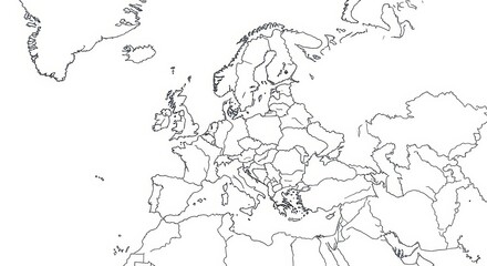 Blank Outline Map of Europe with Country Borders and Capitals