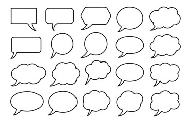 Fototapeta premium Collection of black line empty speech bubbles, comic clouds and thought balloons on white background
