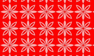Fototapeta premium Red Retro Starburst Pattern Seamless Background with Snowflake Geometric Shapes for Vintage Wallpaper, Midcentury Modern Textile Design, and Decorative Interior Projects