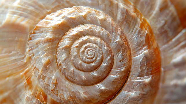 Closeup of a detailed spiral seashell texture with natural ocean pattern