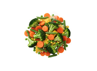 a plate filled with a variety of steamed veggies set against a white backdrop, seen from above


