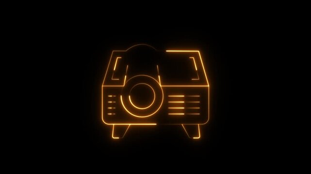 glowing abstract neon overhead projector icon animation, orange projector icon animated, projector 4d motion video animation on black background.