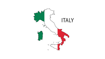 Map of Italy showing the country's borders filled with the colors of the Italian national flag, green, white, and red.