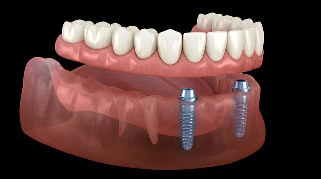 Implant-Supported Overdenture Two Implants Rendering