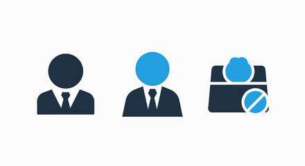 Obraz premium Icons representing individuals and a restricted profile, symbolizing privacy, access, and user status.
