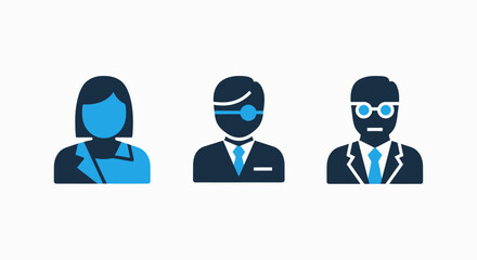 Fototapeta premium Business professionals icons: female manager, male with monocle, and suited man with glasses.