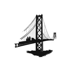 Fototapeta premium Black and white vintage illustration of a large suspension bridge hand drawn vector art