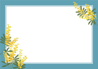 ミモザのフレーム（A4横・ブルー枠）