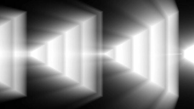 Abstract white glowing chevrons background, futuristic neon arrow animation