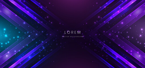 Obraz premium Blue and purple neon arrow glowing light effect. Technology digital innovation concept.