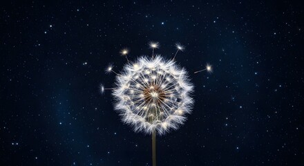 Dandelion against starry night sky