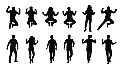 Fototapeta premium Silhouettes of people dancing in various styles and poses. Vector