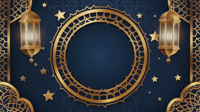 Elegant Ramadan Kareem background with golden lanterns and crescent moon